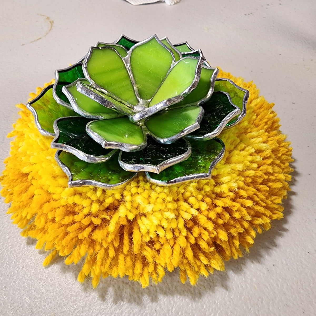 Glass succulent on a fluffy wool Rug