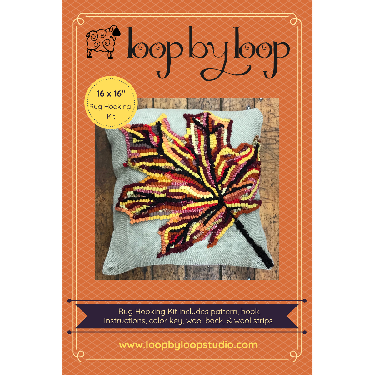 Autumn Leaf Pillow Rug Hooking DIY Kit- Primitive Beginner Rug Making Project - Punch Needle Supplies NZ