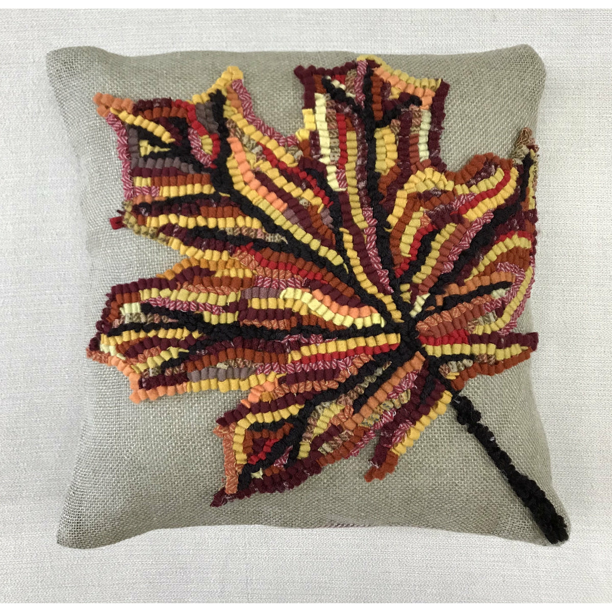 Autumn Leaf Pillow Rug Hooking DIY Kit- Primitive Beginner Rug Making Project - Punch Needle Supplies NZ
