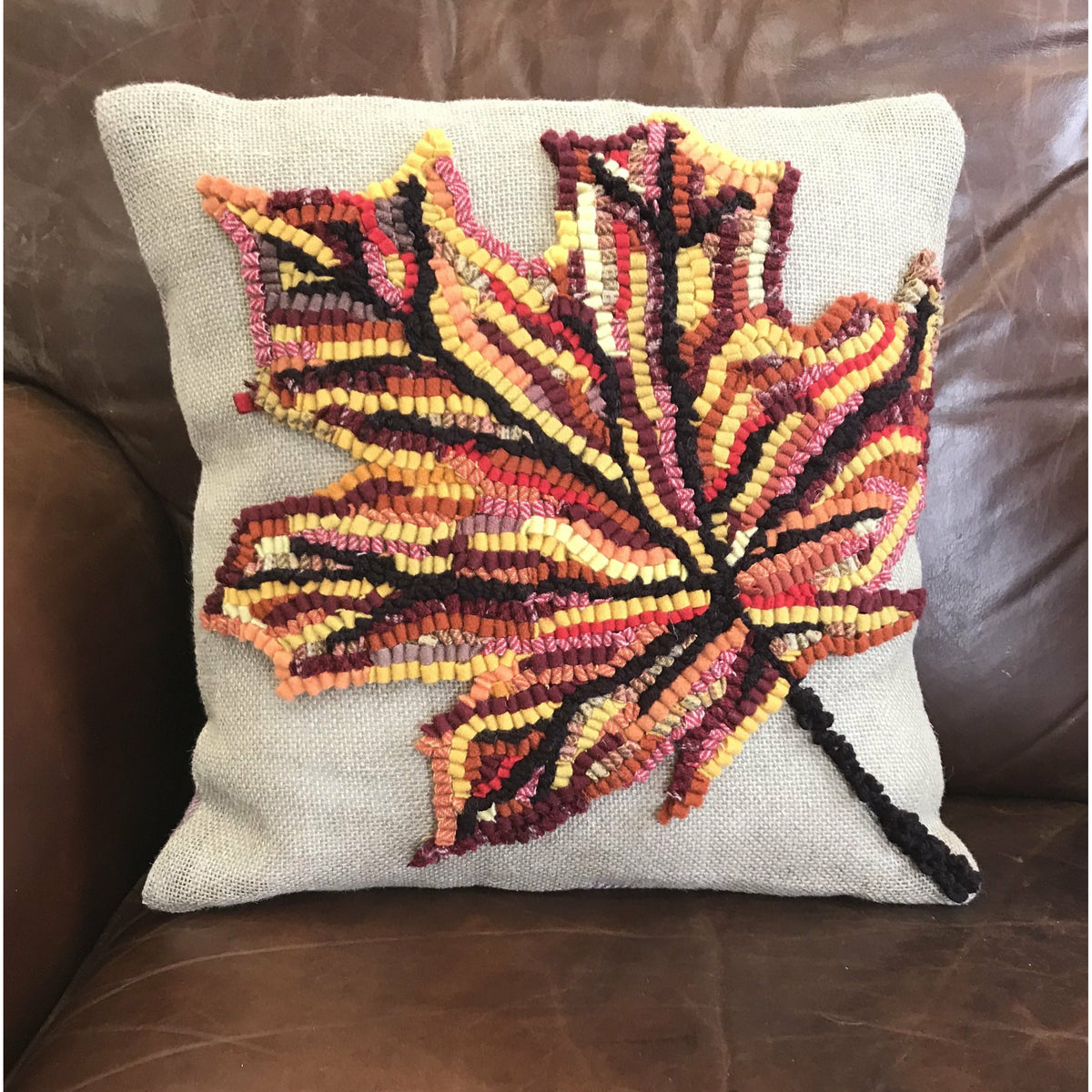 Autumn Leaf Pillow Rug Hooking DIY Kit- Primitive Beginner Rug Making Project - Punch Needle Supplies NZ