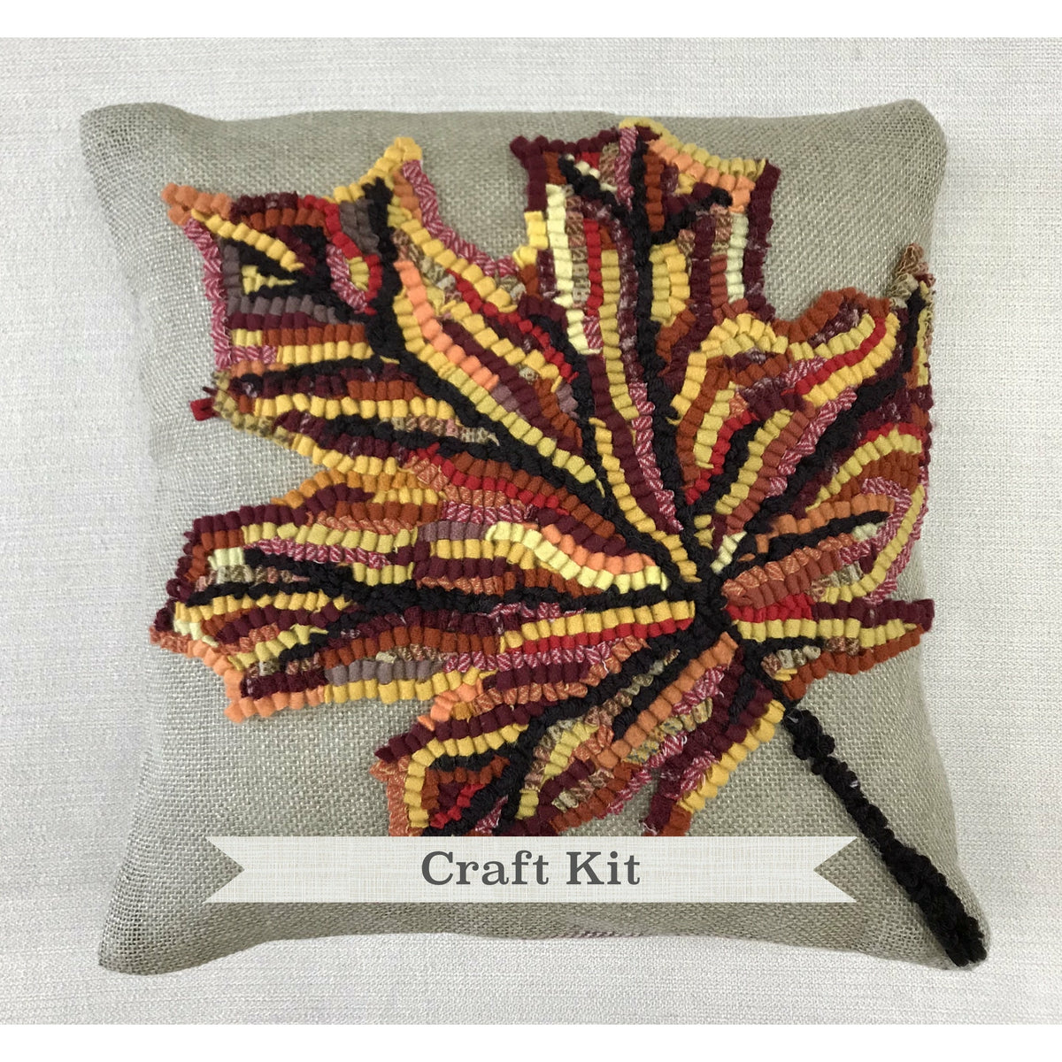 Autumn Leaf Pillow Rug Hooking DIY Kit- Primitive Beginner Rug Making Project - Punch Needle Supplies NZ