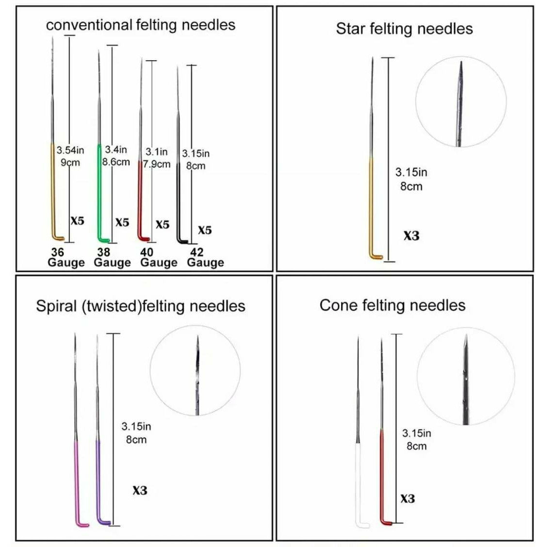 6 Cone Felting Needles for Texture - Punch Needle Supplies NZ